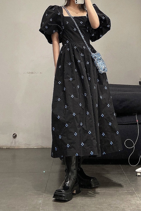 MING MA SS21 DR08-BKCN One-piece neck puff sleeve dress